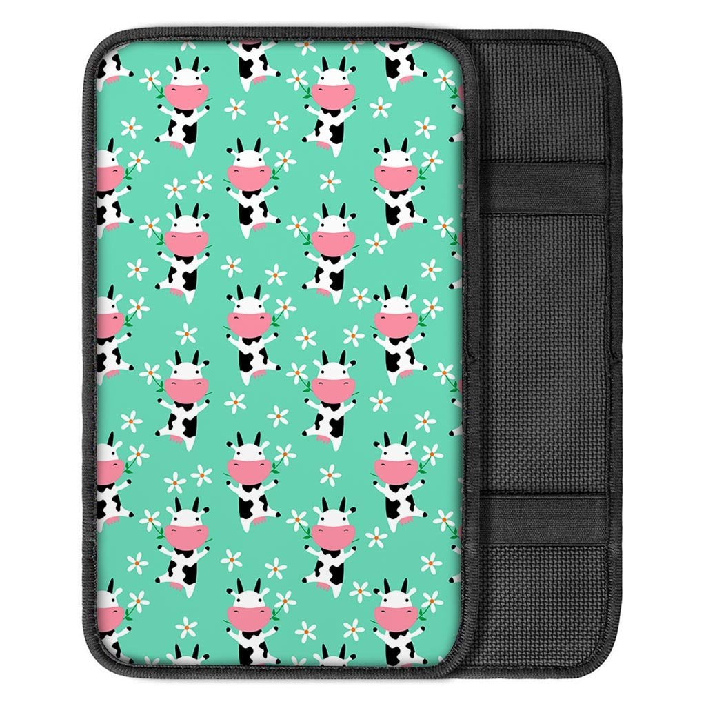 Cute Cow Floral Print Car Console Cover-grizzshop