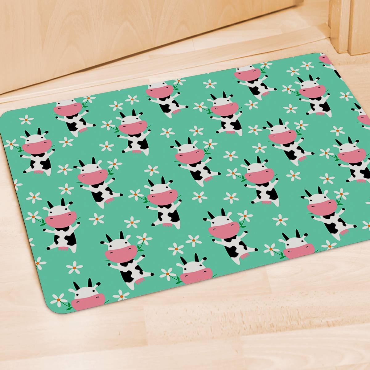 Cute Cow Floral Print Door Mat-grizzshop