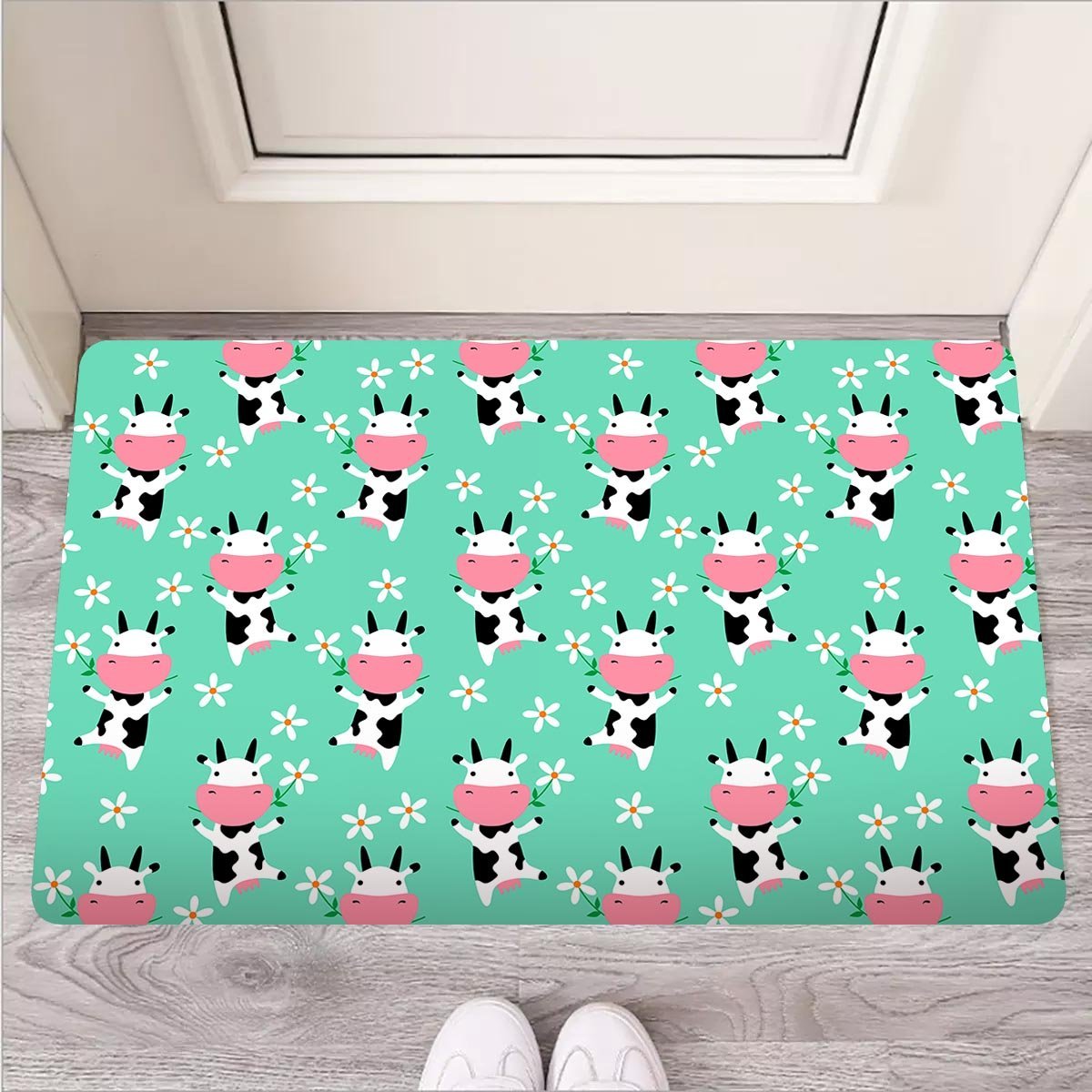 Cute Cow Floral Print Door Mat-grizzshop