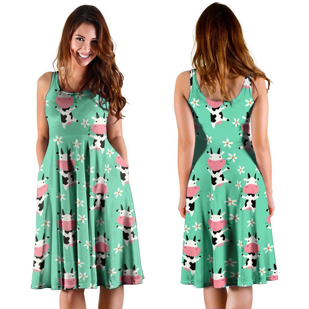 Cute Cow Floral Print Dress-grizzshop