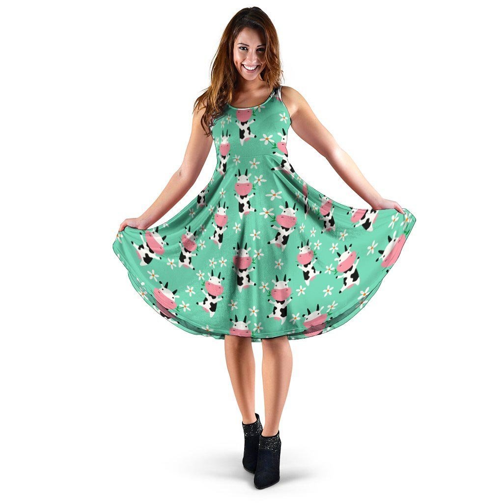 Cute Cow Floral Print Dress-grizzshop