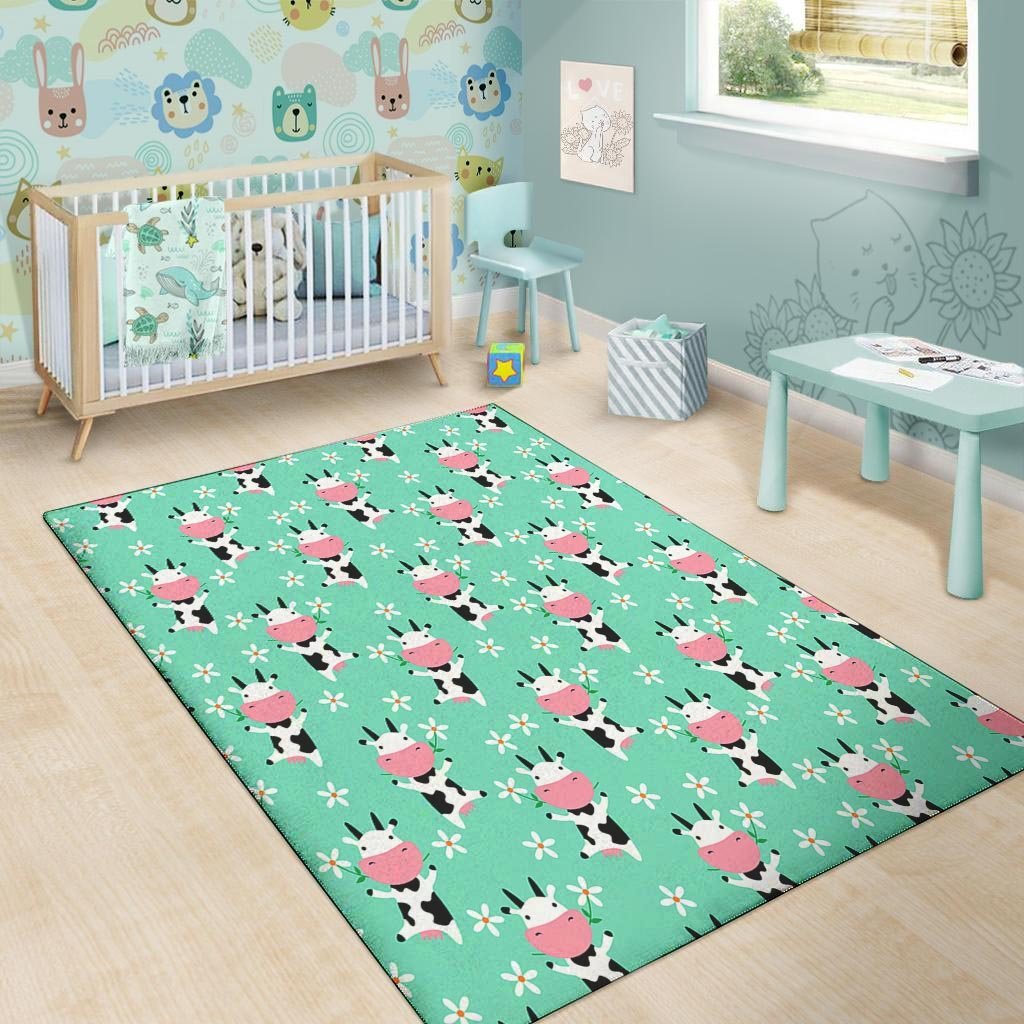 Cute Cow Floral Print Floor Mat-grizzshop