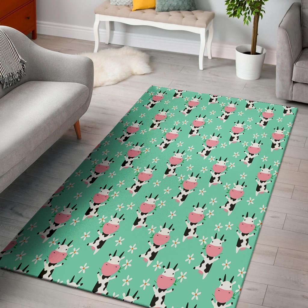 Cute Cow Floral Print Floor Mat-grizzshop