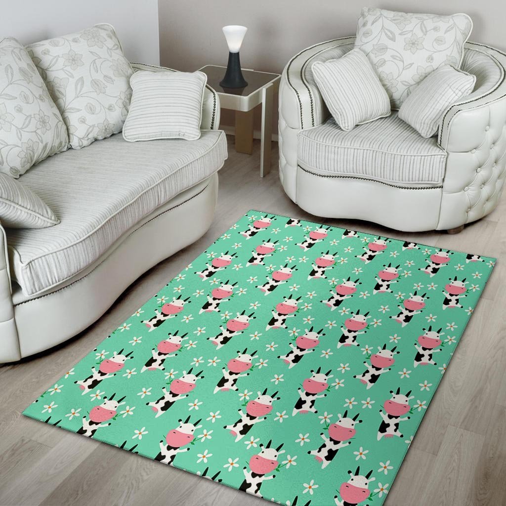 Cute Cow Floral Print Floor Mat-grizzshop