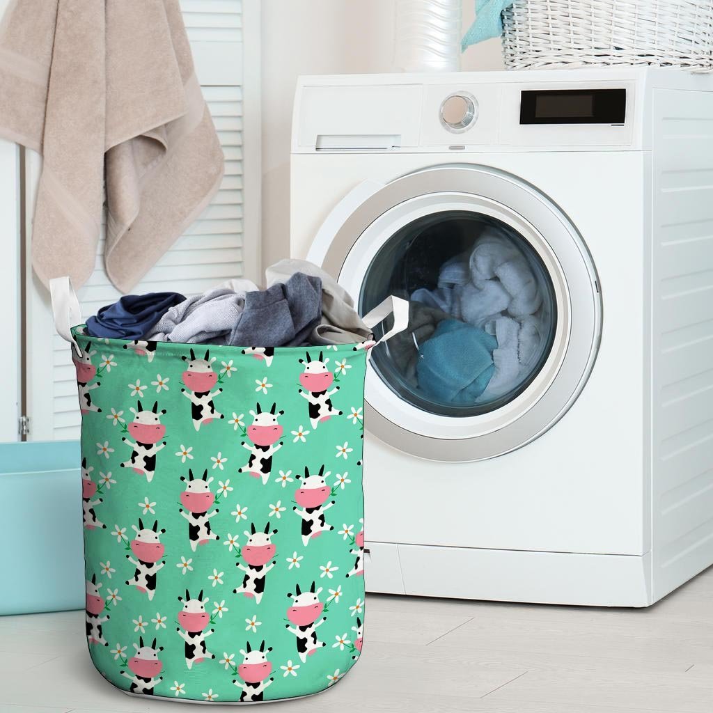 Cute Cow Floral Print Laundry Basket-grizzshop