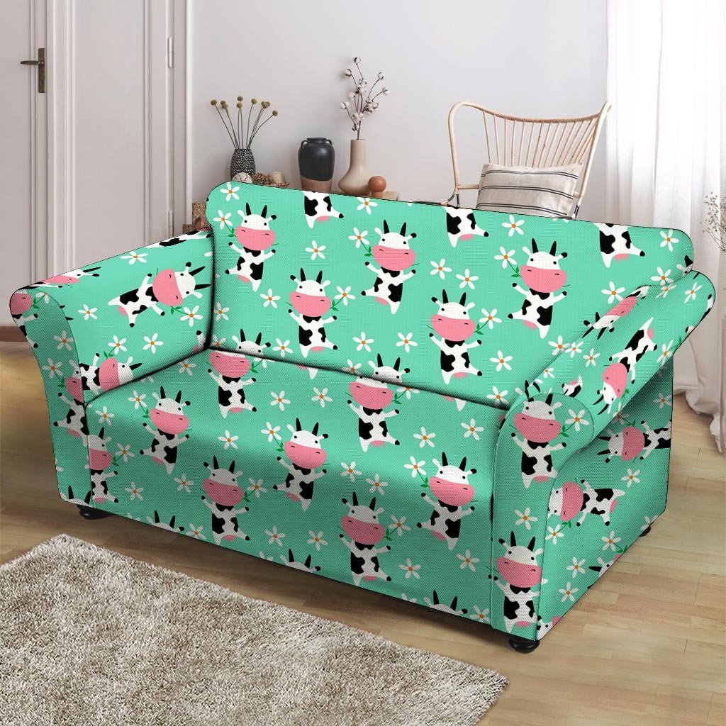 Cute Cow Floral Print Loveseat Cover-grizzshop