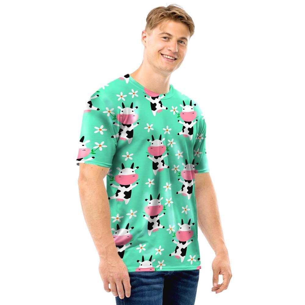 Cute Cow Floral Print Men T Shirt-grizzshop