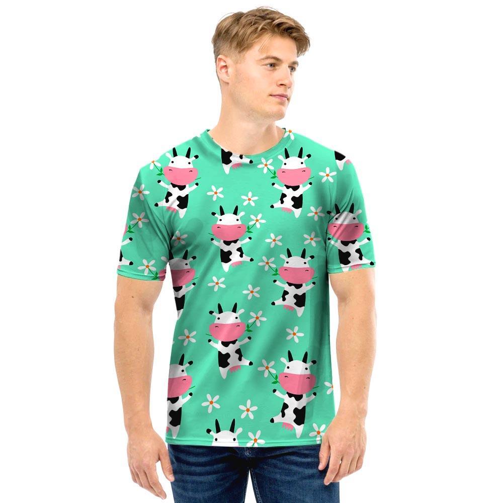 Cute Cow Floral Print Men T Shirt-grizzshop