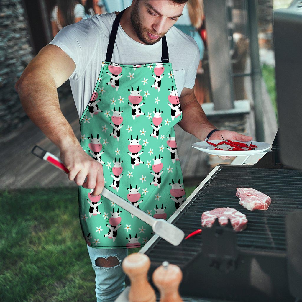 Cute Cow Floral Print Men's Apron-grizzshop