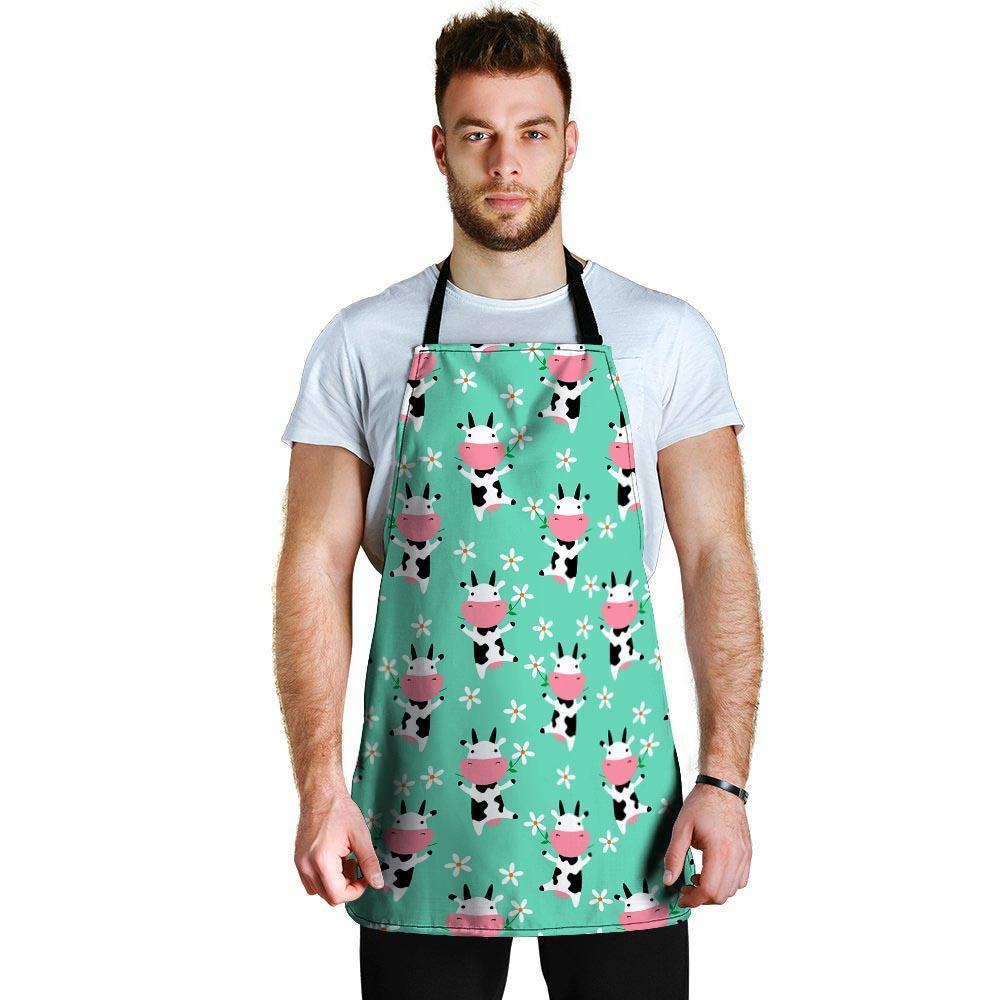 Cute Cow Floral Print Men's Apron-grizzshop