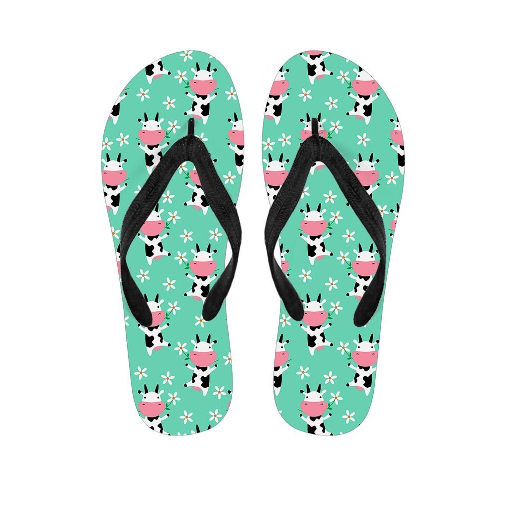 Cute Cow Floral Print Men's Flip Flops-grizzshop