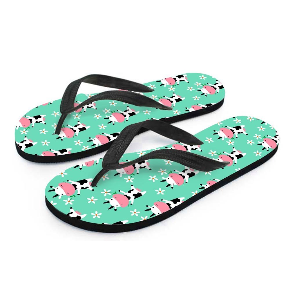 Cute Cow Floral Print Men's Flip Flops-grizzshop