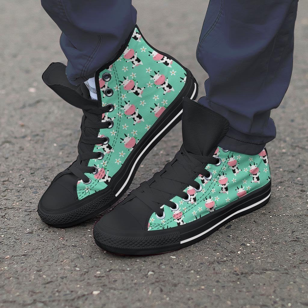 Cute Cow Floral Print Men's High Top Shoes-grizzshop