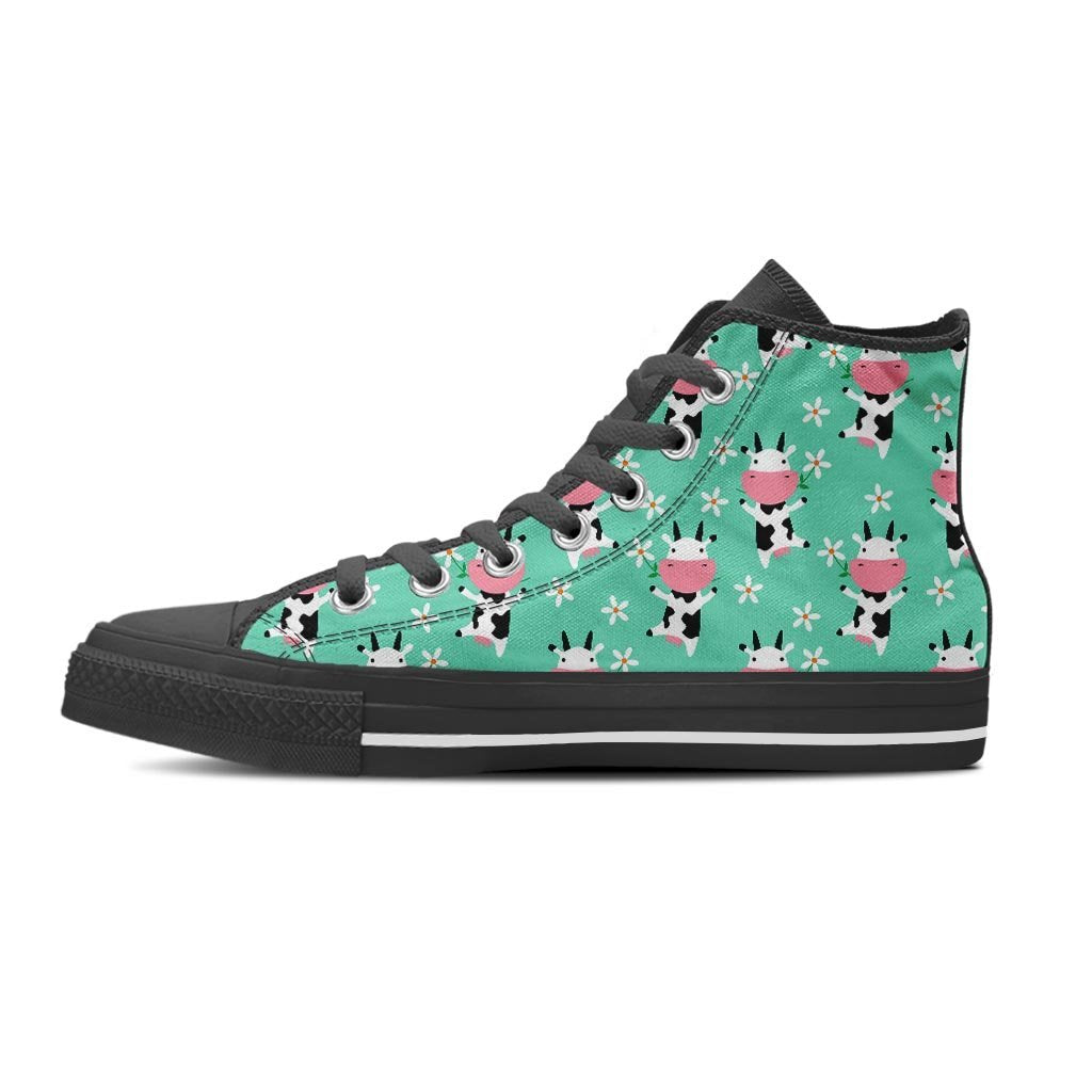 Cute Cow Floral Print Men's High Top Shoes-grizzshop