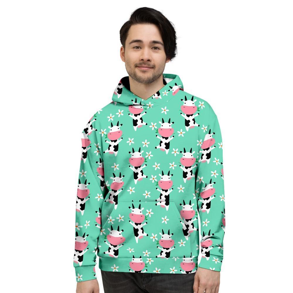 Cute Cow Floral Print Men's Hoodie-grizzshop