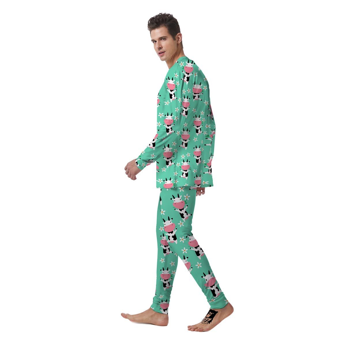 Cute Cow Floral Print Men's Pajamas-grizzshop