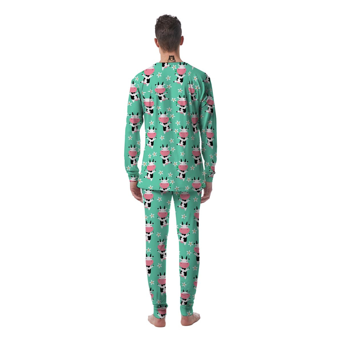 Cute Cow Floral Print Men's Pajamas-grizzshop