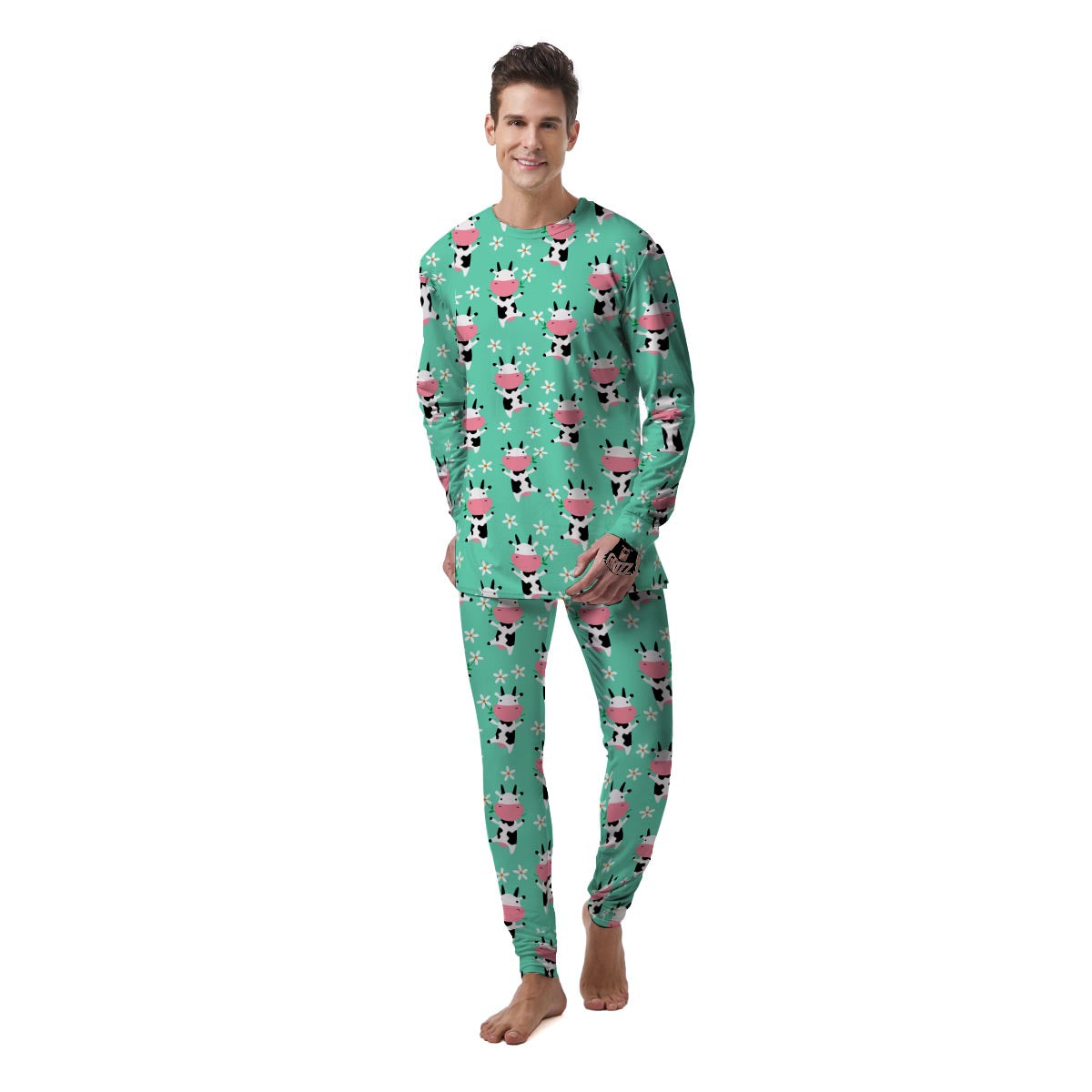 Cute Cow Floral Print Men's Pajamas-grizzshop