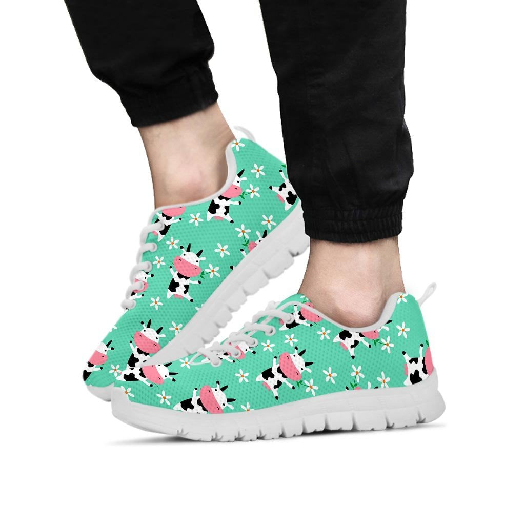 Cute Cow Floral Print Men's Sneakers-grizzshop