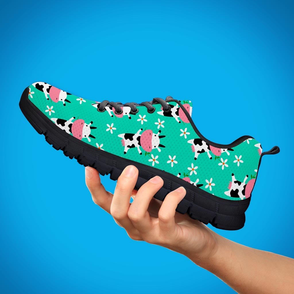 Cute Cow Floral Print Men's Sneakers-grizzshop