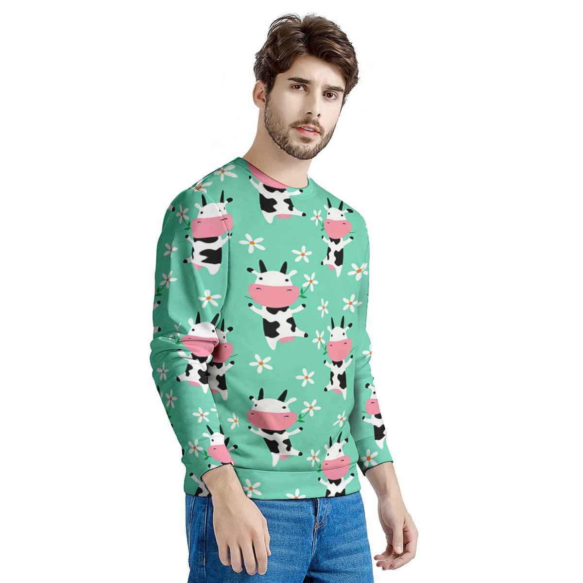 Cute Cow Floral Print Men's Sweatshirt-grizzshop