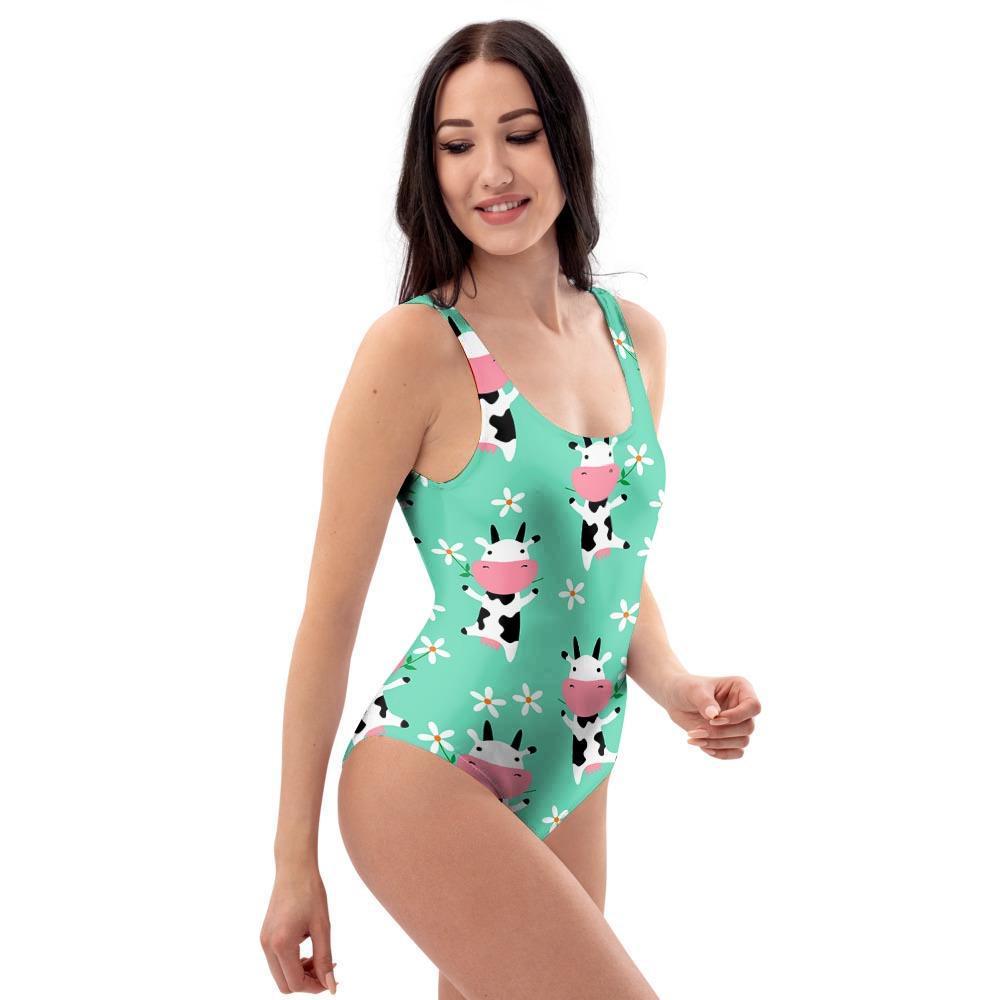 Cute Cow Floral Print One Piece Swimsuite-grizzshop