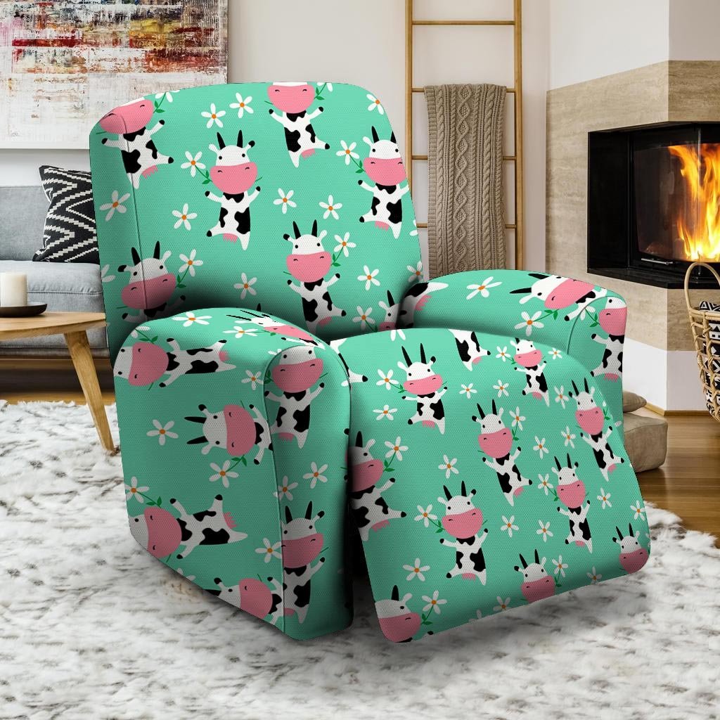 Cute Cow Floral Print Recliner Cover-grizzshop