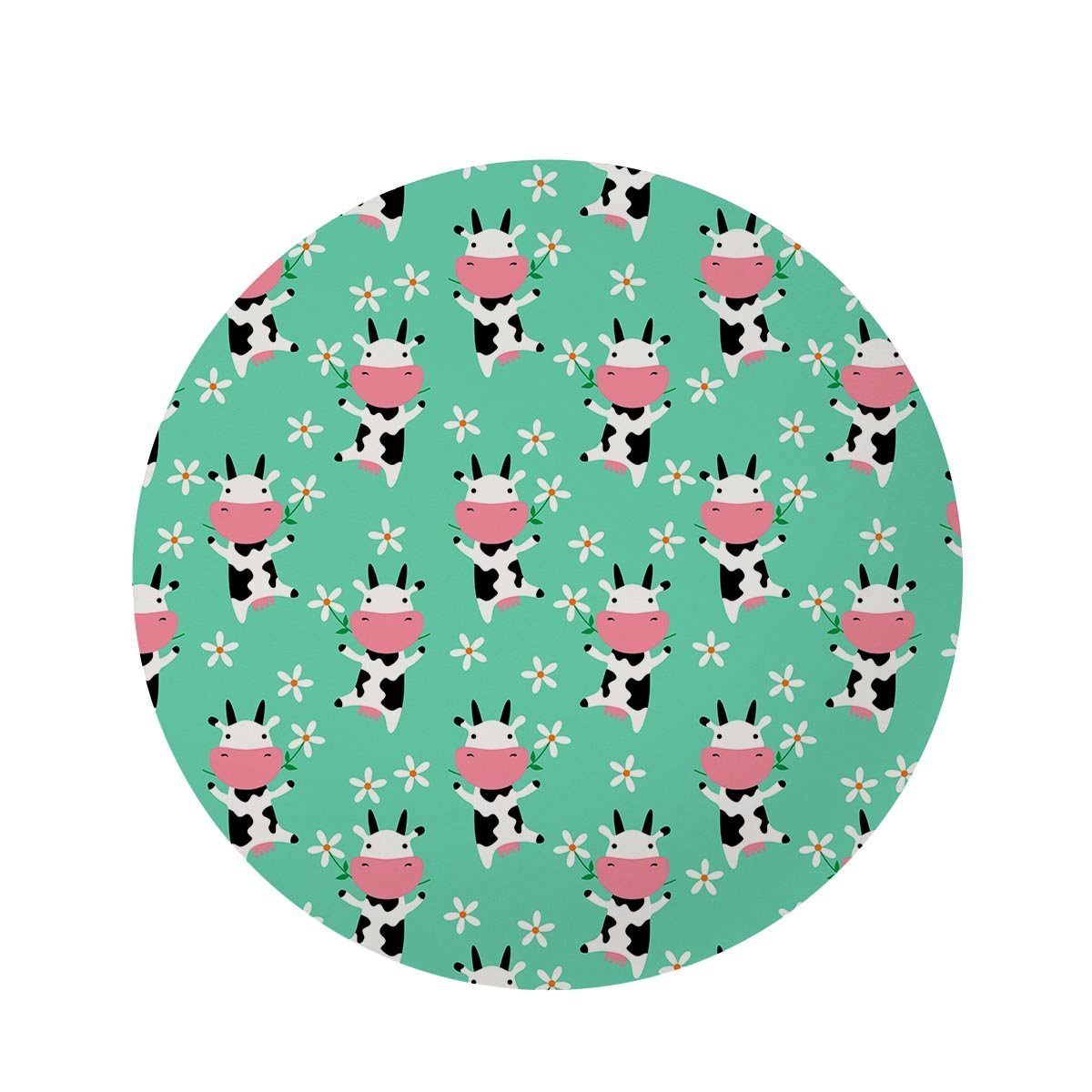 Cute Cow Floral Print Round Rug-grizzshop