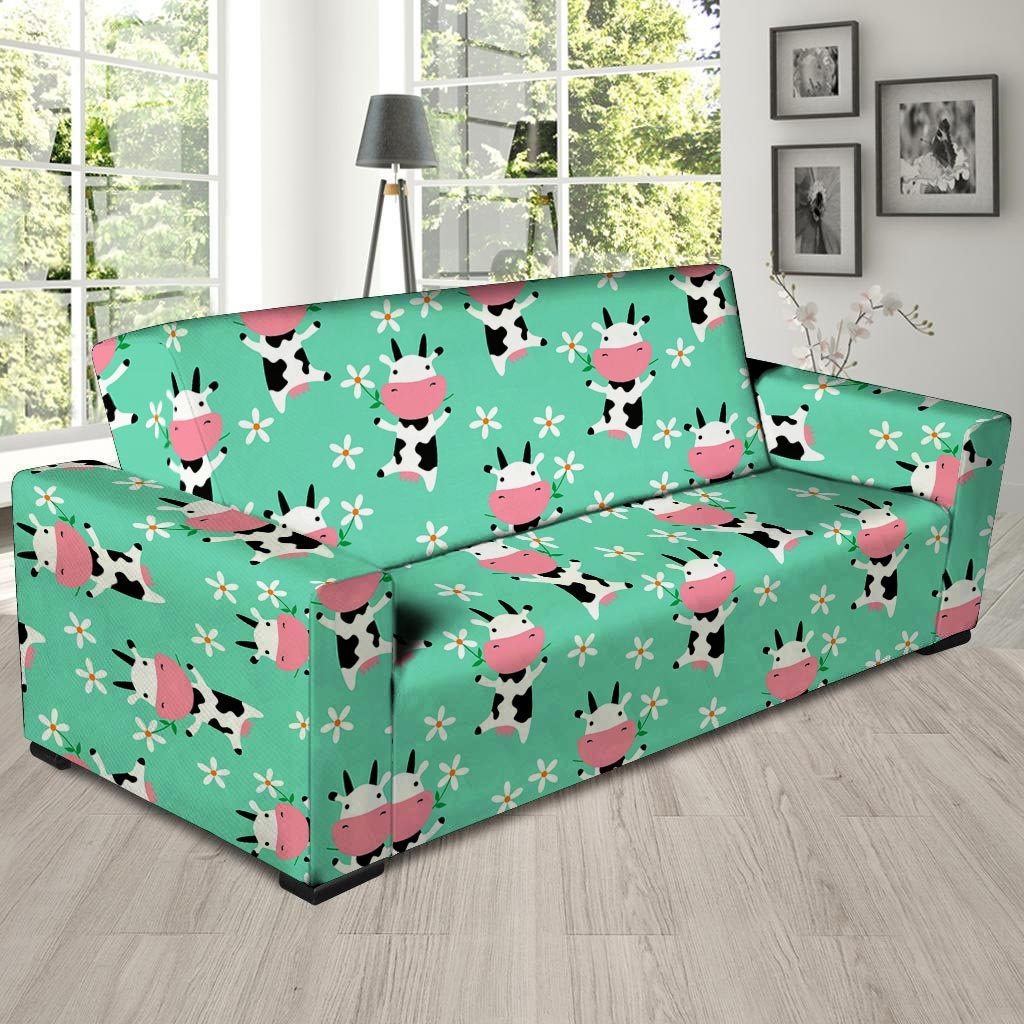 Cute Cow Floral Print Sofa Cover-grizzshop