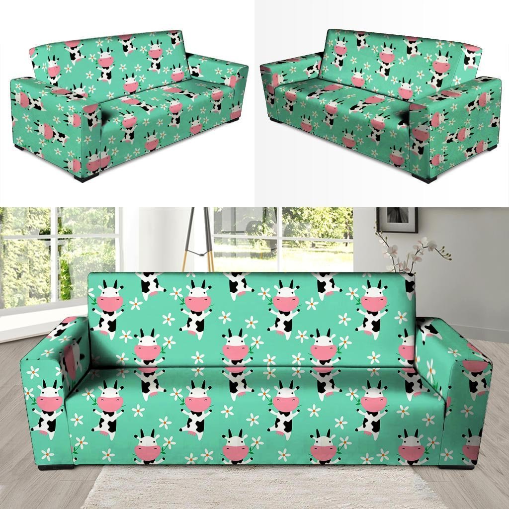 Cute Cow Floral Print Sofa Cover-grizzshop