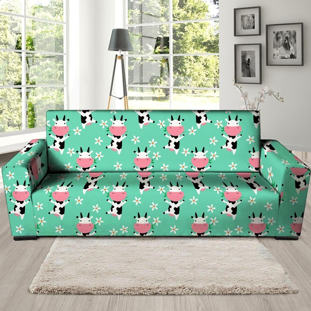 Cute Cow Floral Print Sofa Cover-grizzshop