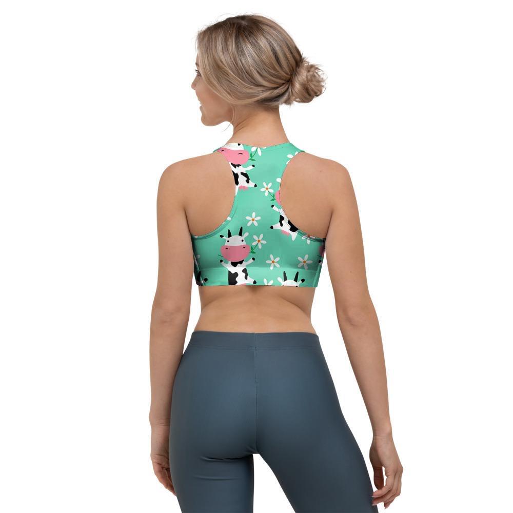 Cute Cow Floral Print Sports Bra-grizzshop