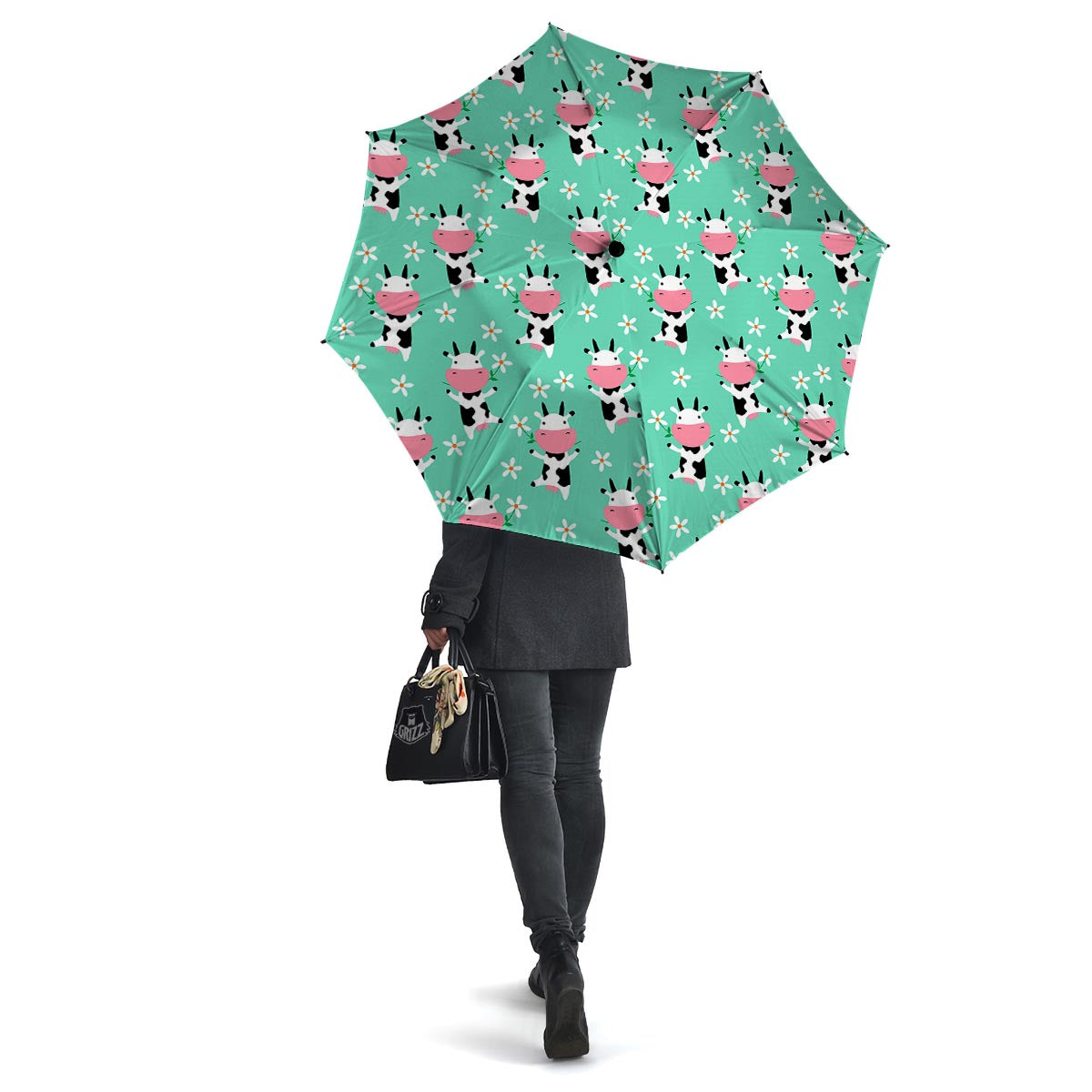 Cute Cow Floral Print Umbrella-grizzshop