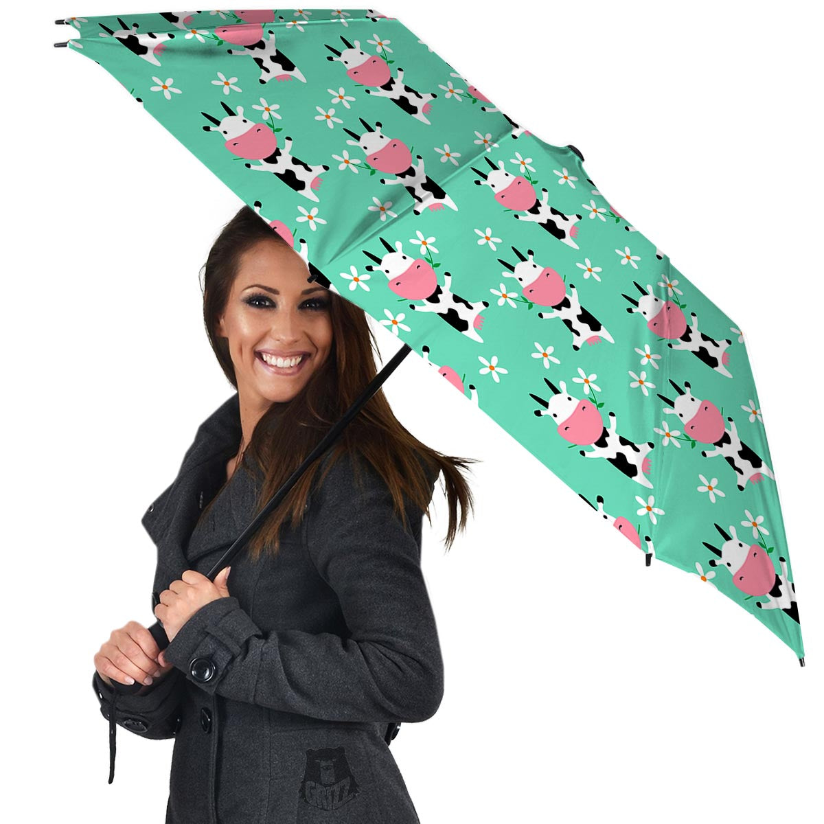 Cute Cow Floral Print Umbrella-grizzshop