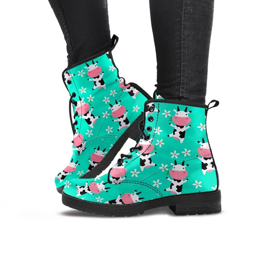 Cute Cow Floral Print Women's Boots-grizzshop