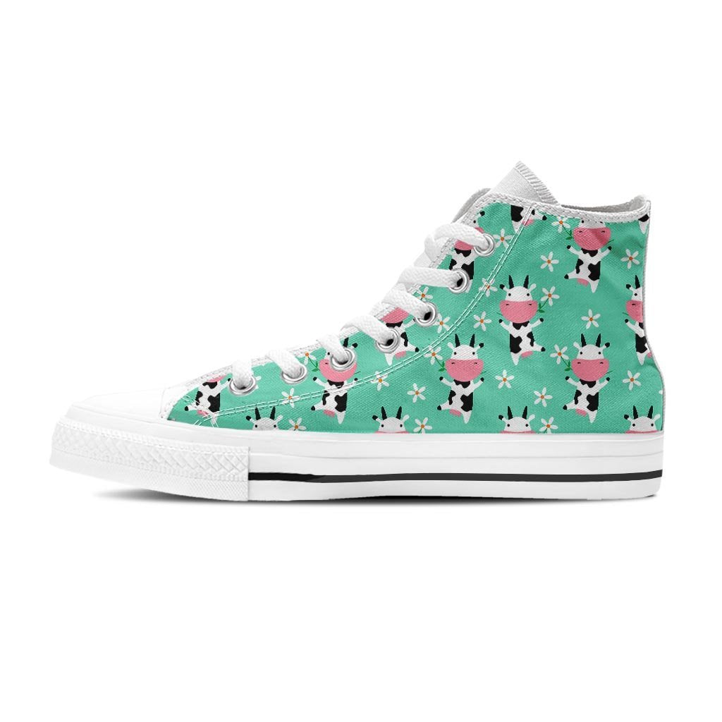 Cute Cow Floral Print Women's High Top Shoes-grizzshop