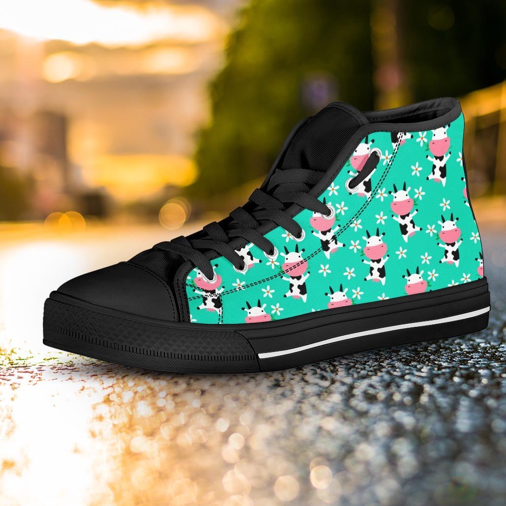 Cute Cow Floral Print Women's High Top Shoes-grizzshop