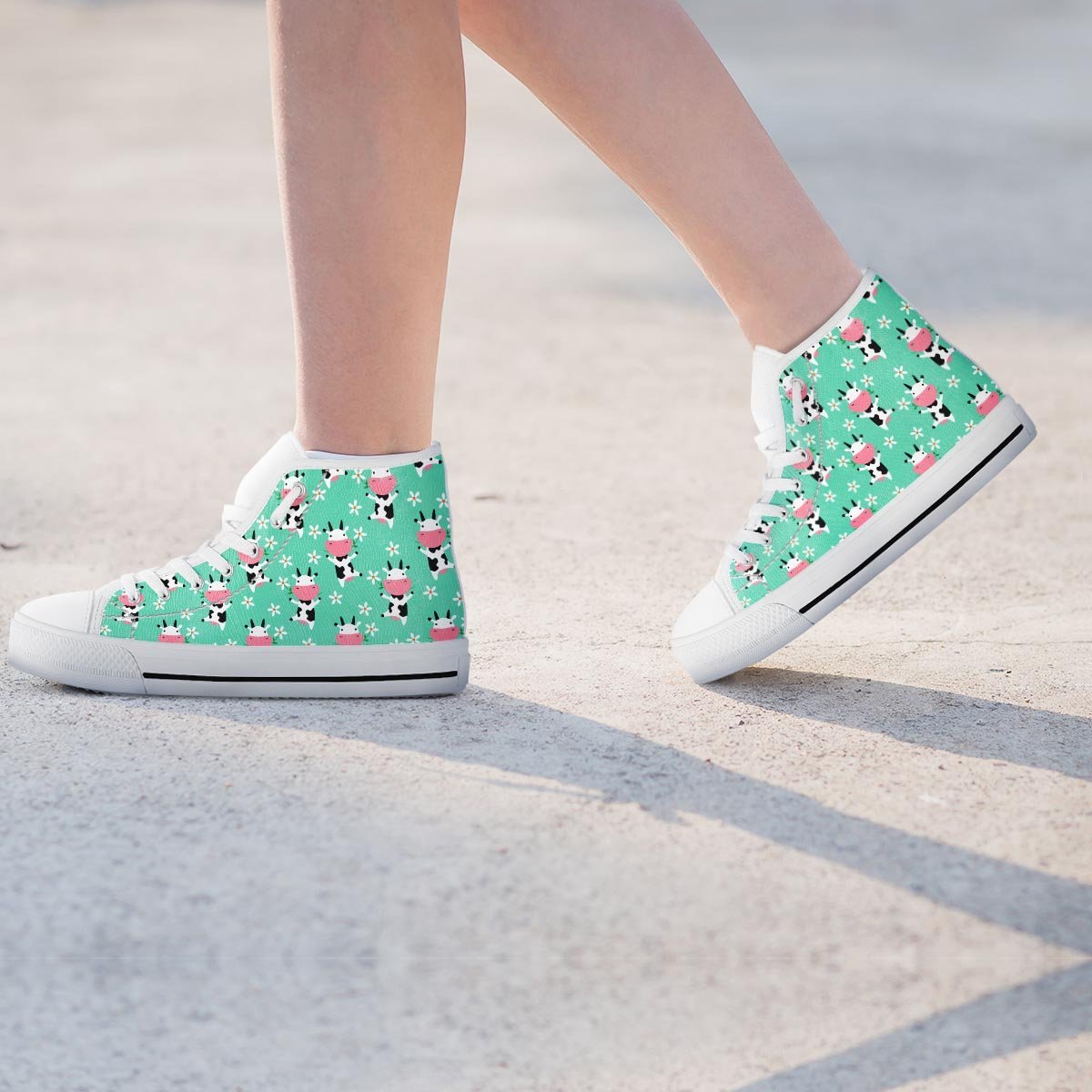 Cute Cow Floral Print Women's High Top Shoes-grizzshop