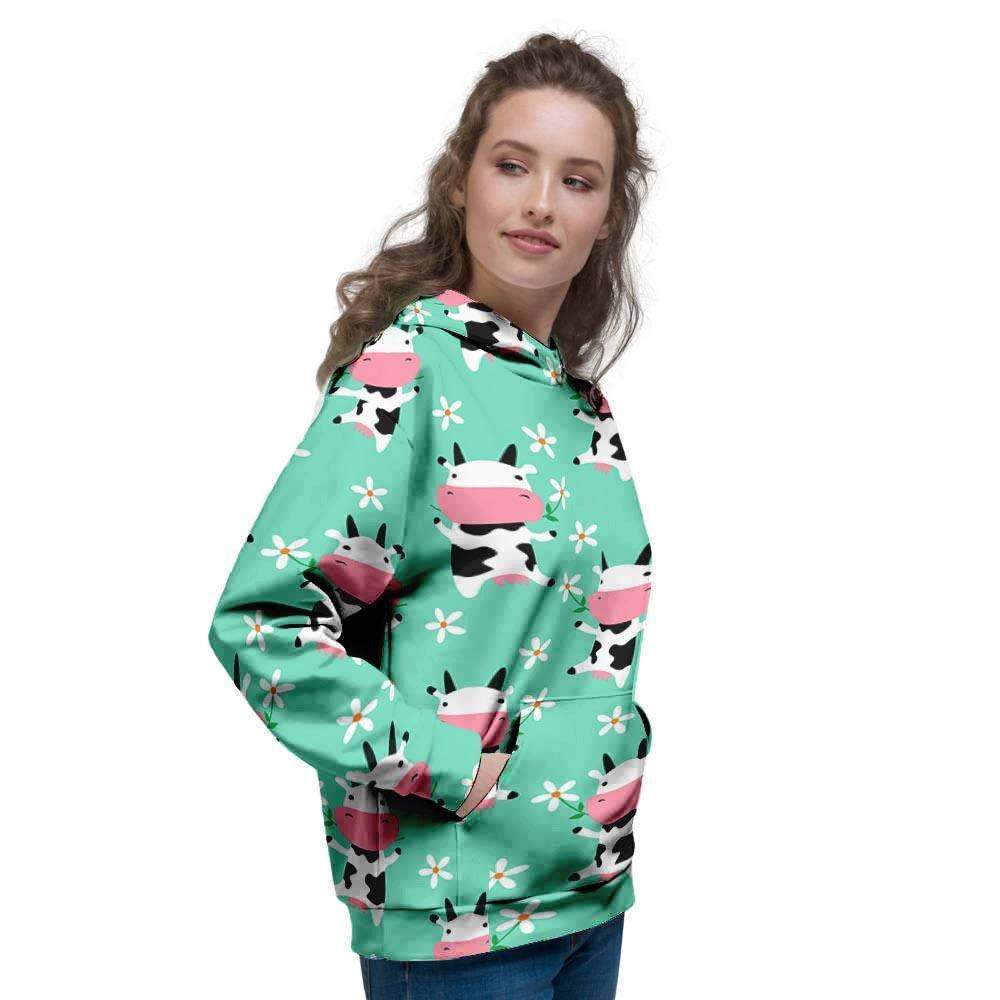 Cute Cow Floral Print Women's Hoodie-grizzshop