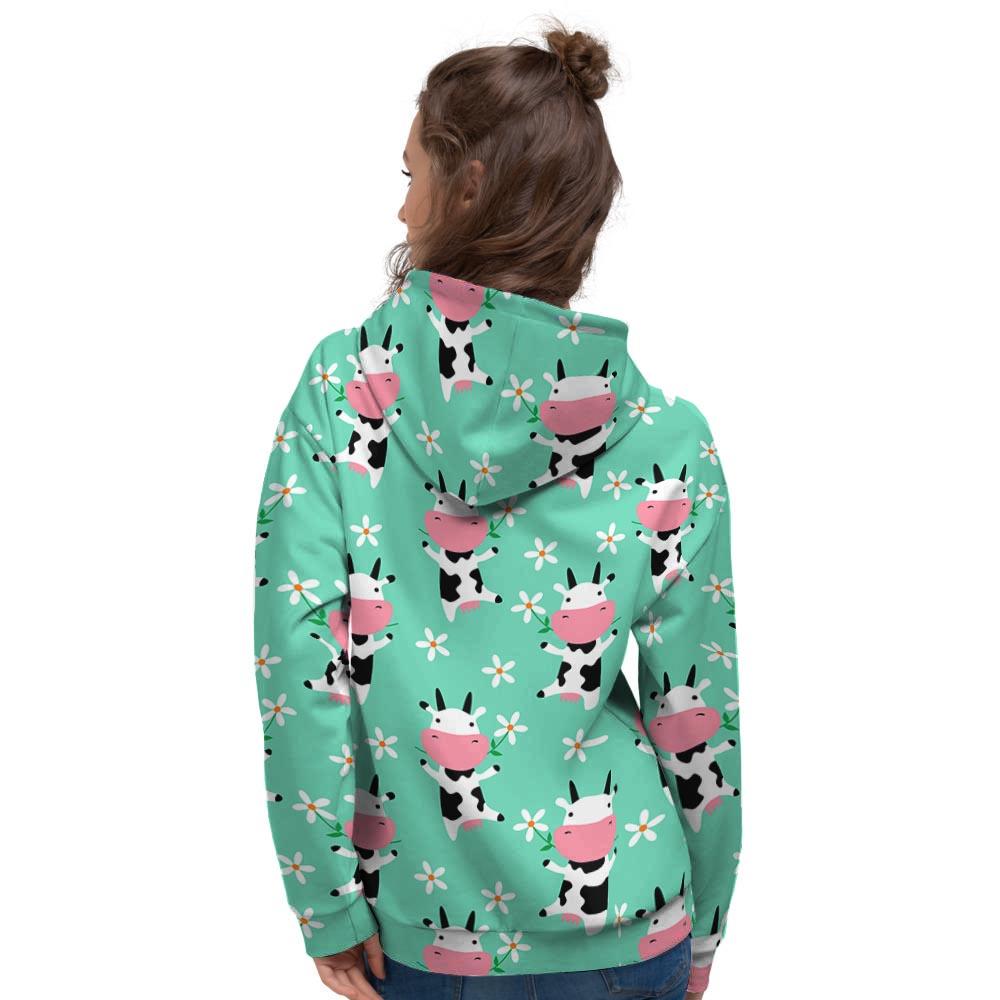 Cute Cow Floral Print Women's Hoodie-grizzshop