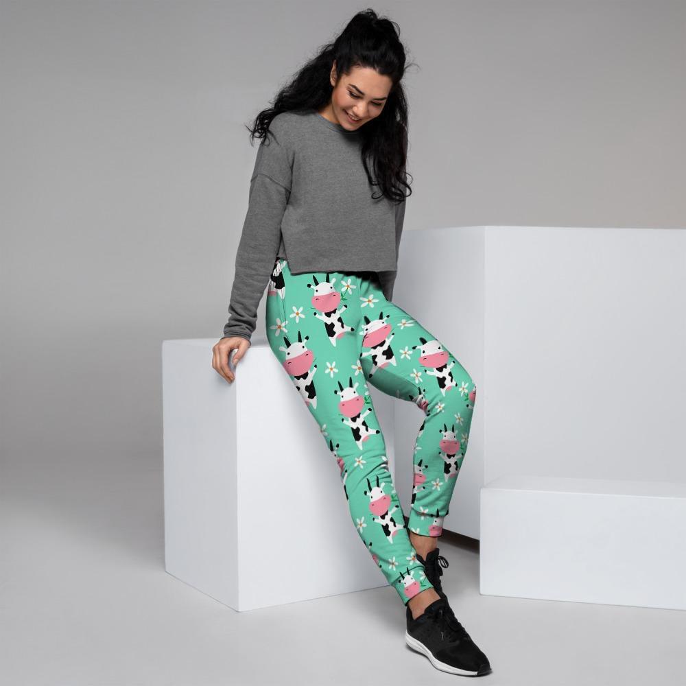 Cute Cow Floral Print Women's Joggers-grizzshop