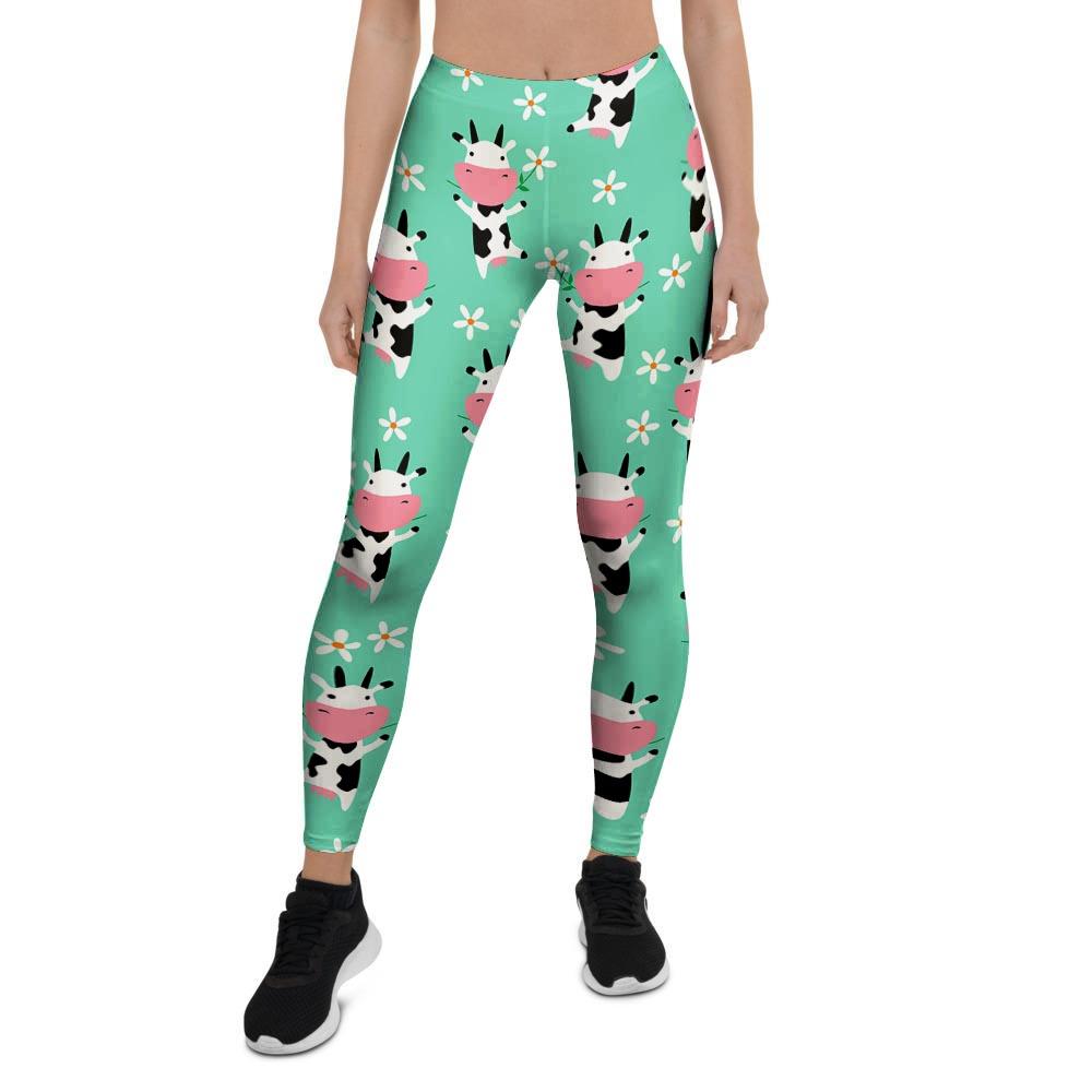 Cute Cow Floral Print Women's Leggings-grizzshop