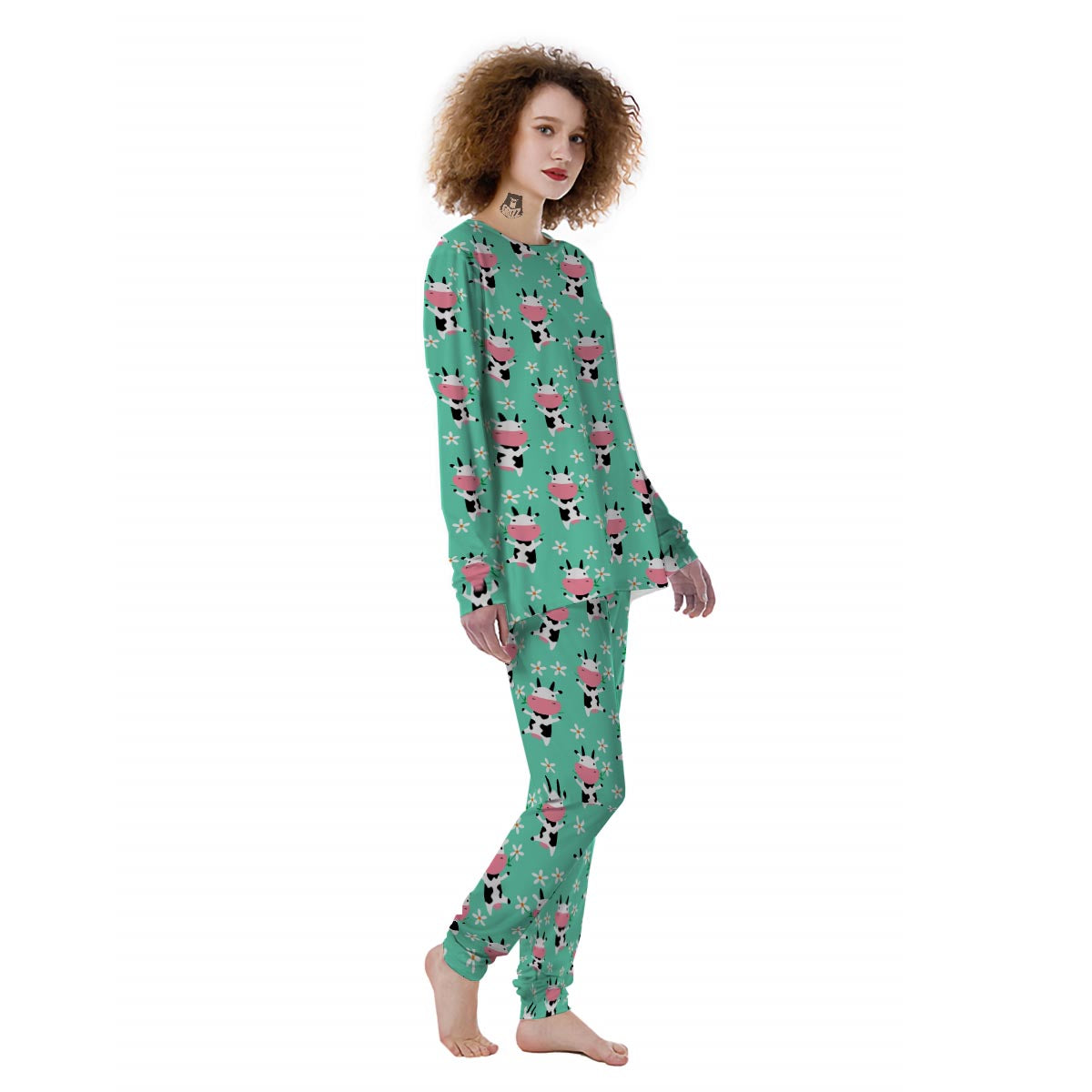 Cute Cow Floral Print Women's Pajamas-grizzshop