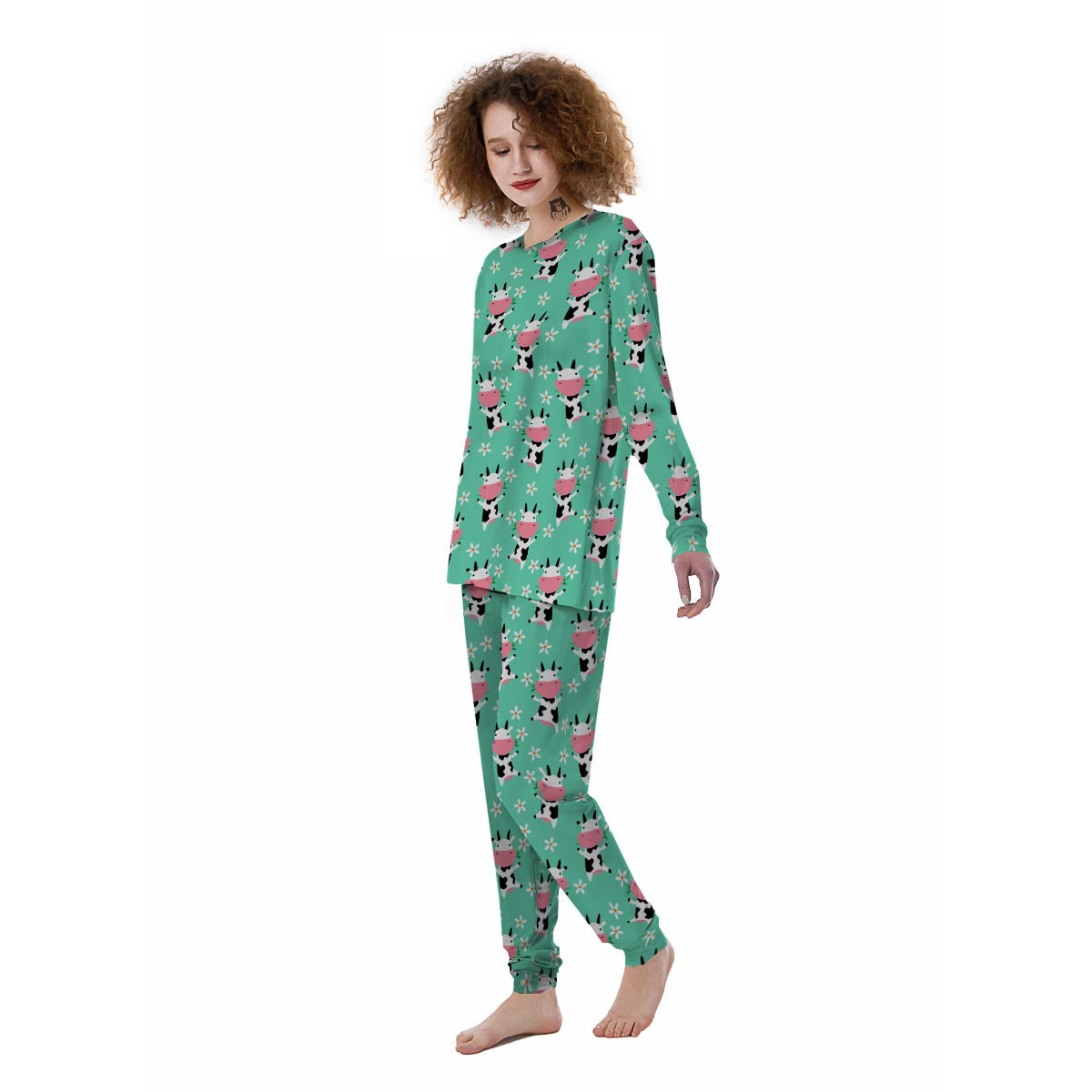 Cute Cow Floral Print Women's Pajamas-grizzshop