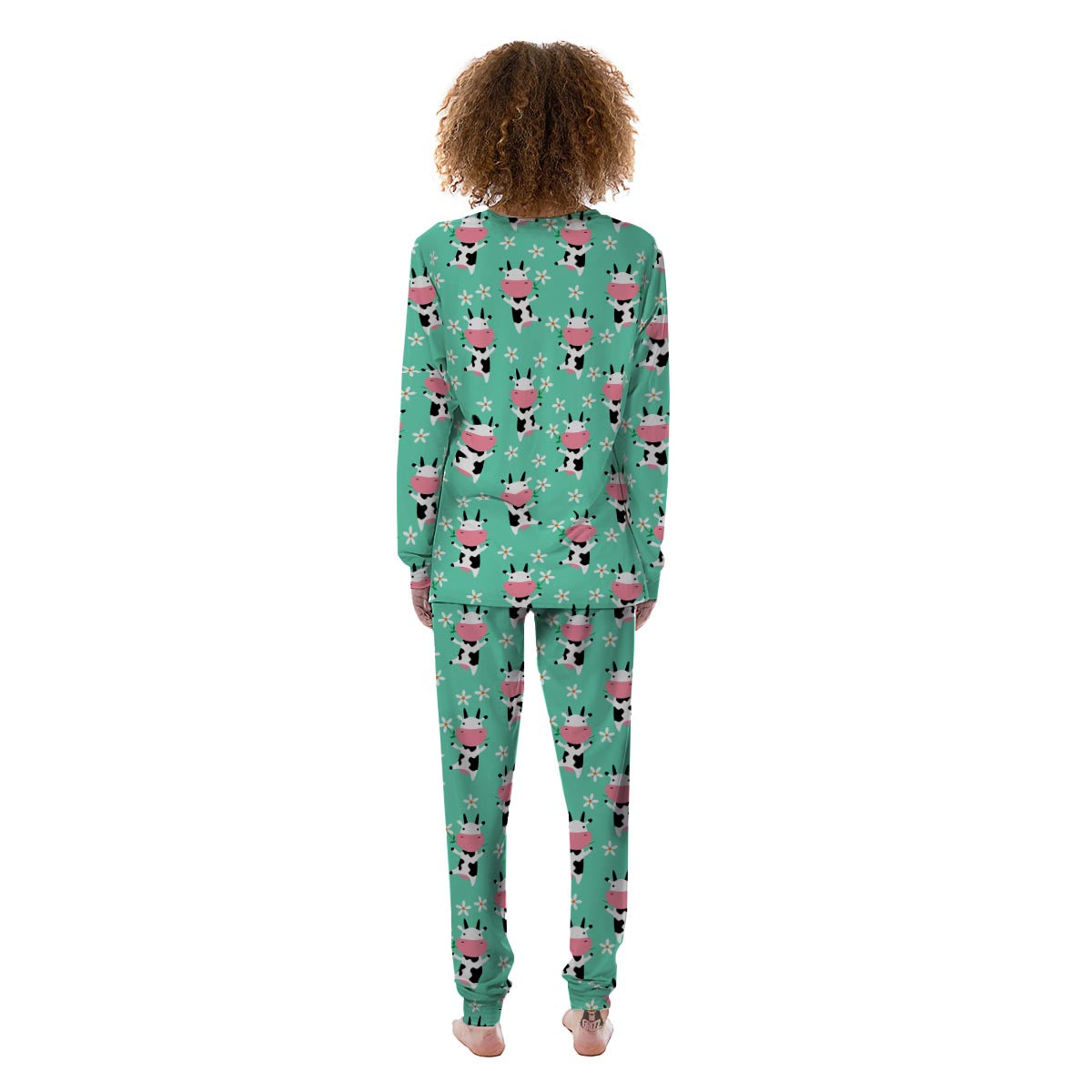 Cute Cow Floral Print Women's Pajamas-grizzshop