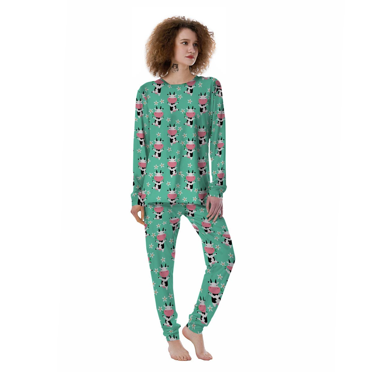 Cute Cow Floral Print Women's Pajamas-grizzshop