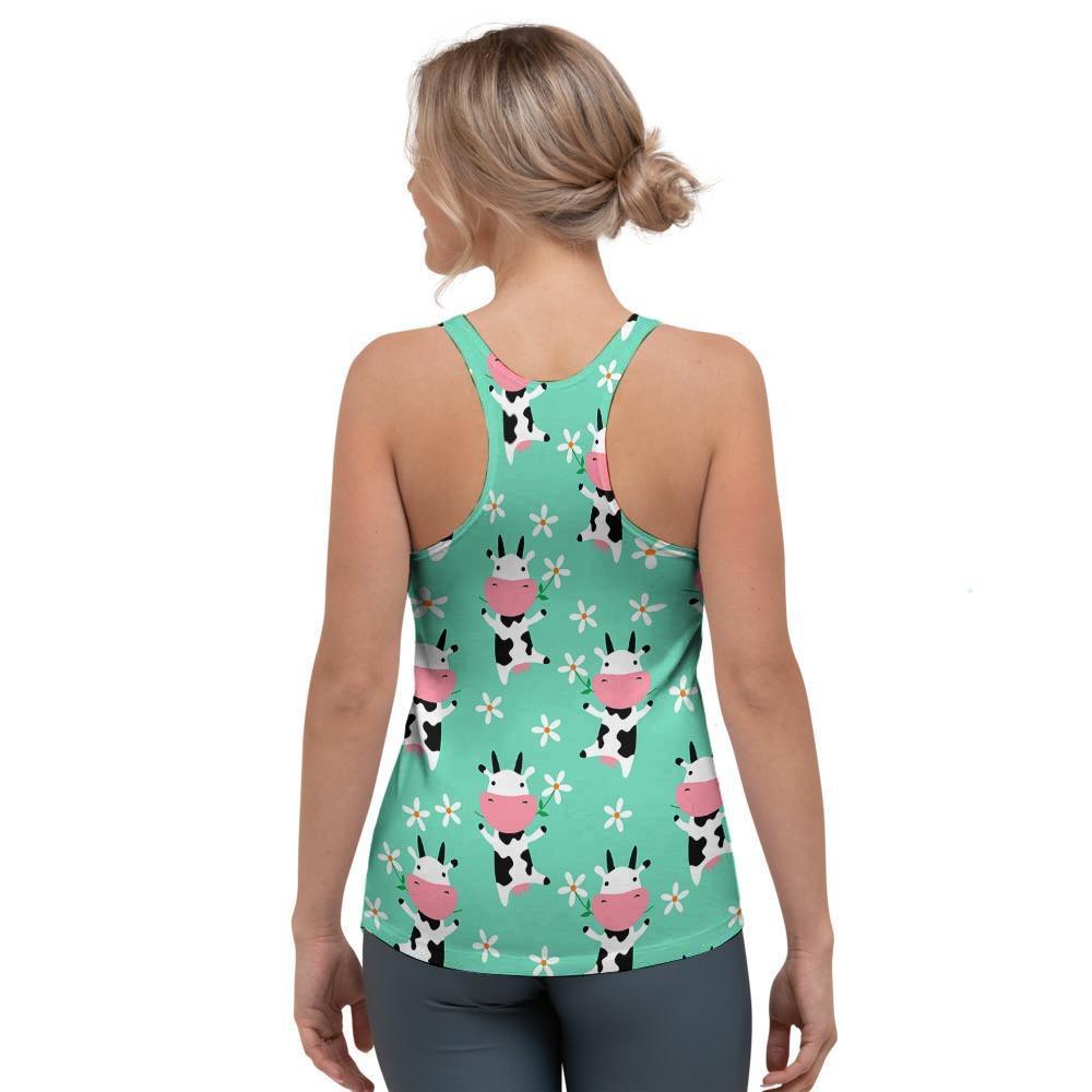Cute Cow Floral Print Women's Racerback Tank Top-grizzshop