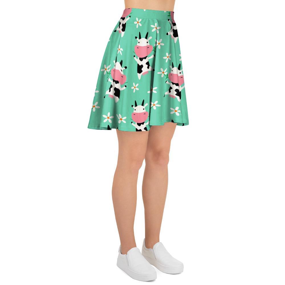 Cute Cow Floral Print Women's Skirt-grizzshop