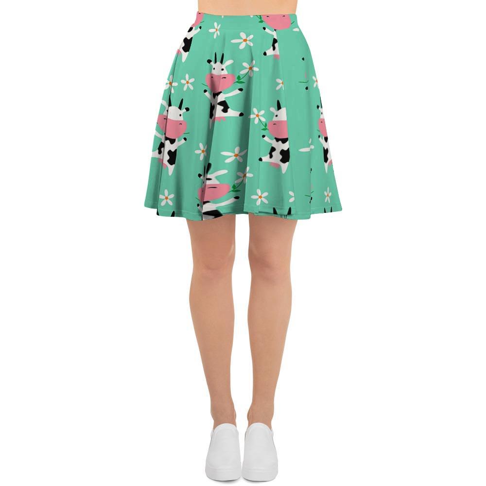 Cute Cow Floral Print Women's Skirt-grizzshop
