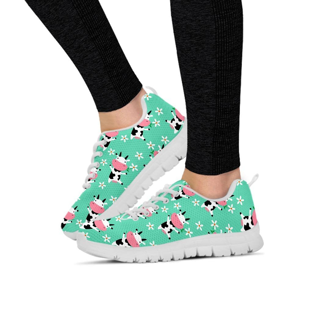 Cute Cow Floral Print Women's Sneakers-grizzshop